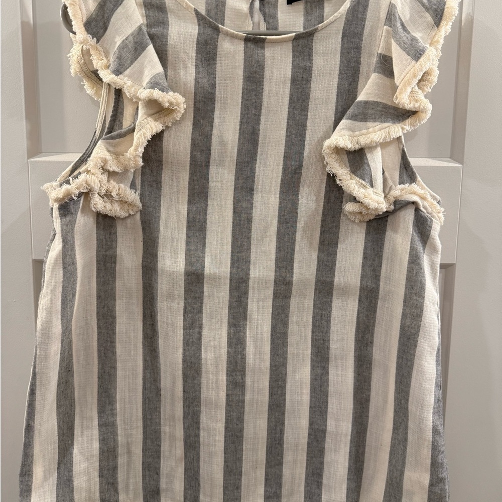 Striped Gray and White Ruffle Sleeveless Top